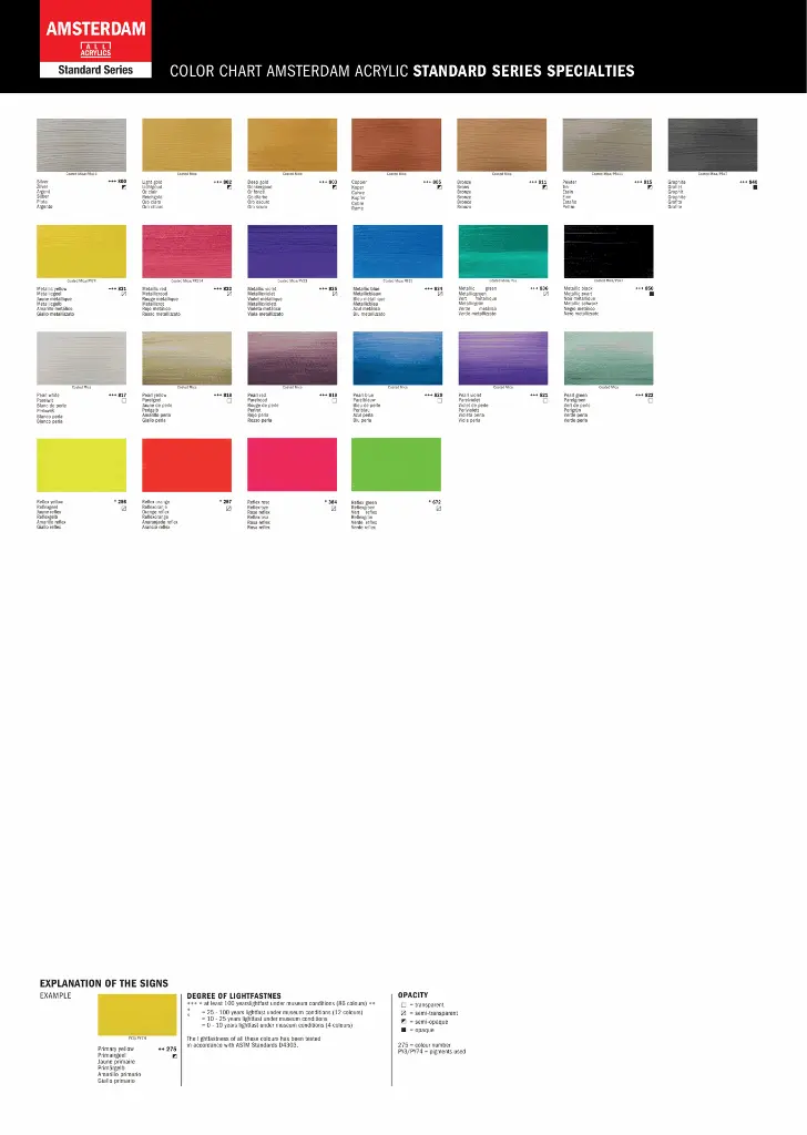 Carta de colores Amsterdam Standard Series Specialties