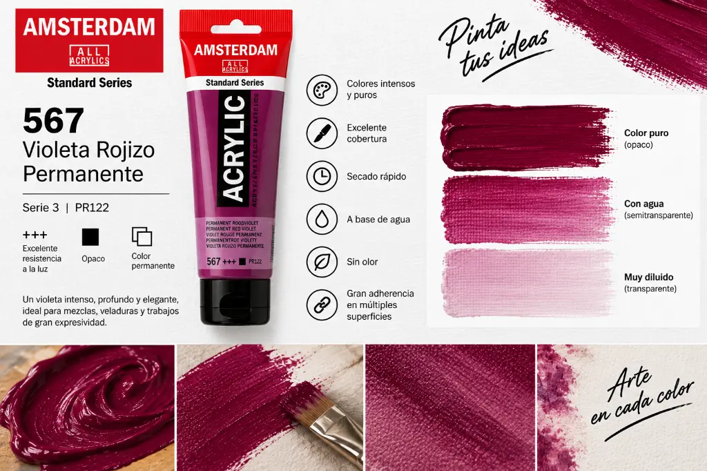 Aplicación Acrílico Amsterdam Standard Series Violeta Rojizo Permanente 567
