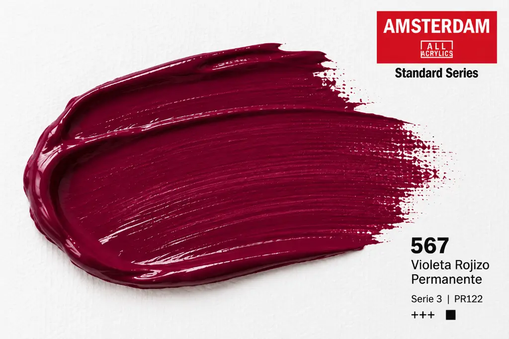 Muestra de color Acrílico Amsterdam Standard Series Violeta Rojizo Permanente 567