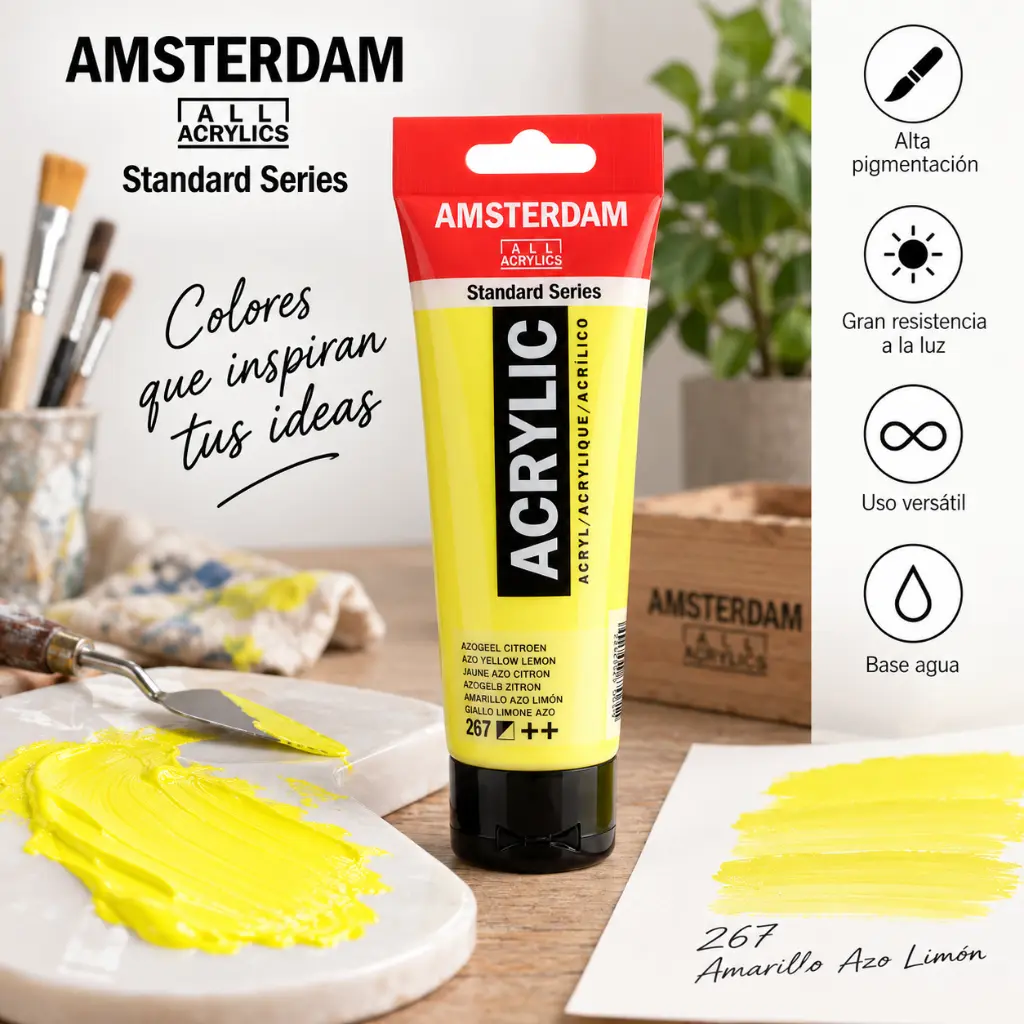 Acrílico Amsterdam Standard Series Amarillo Azo Limón 267 en ambiente creativo