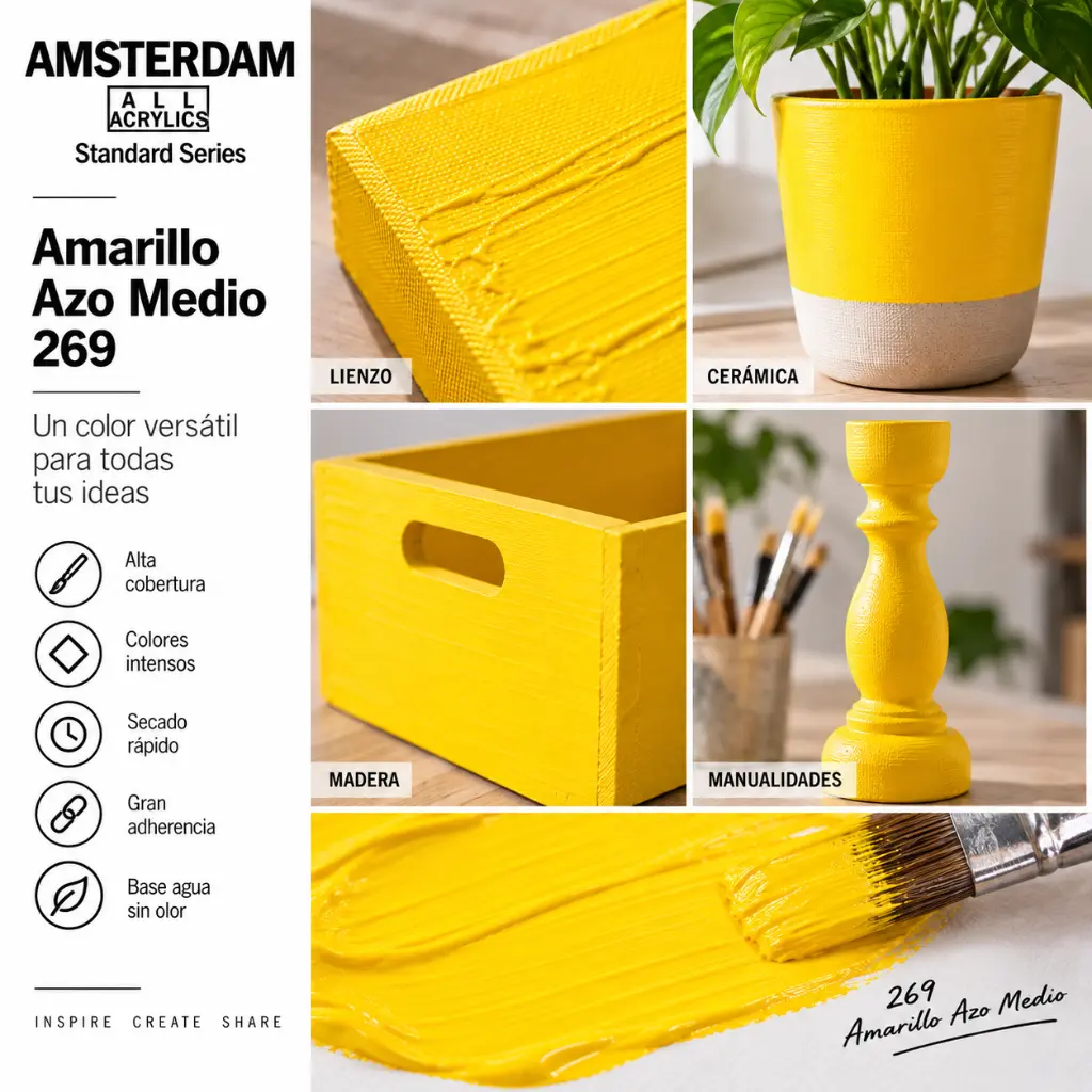 Usos y superficies Acrílico Amsterdam Standard Series Amarillo Azo Medio 269