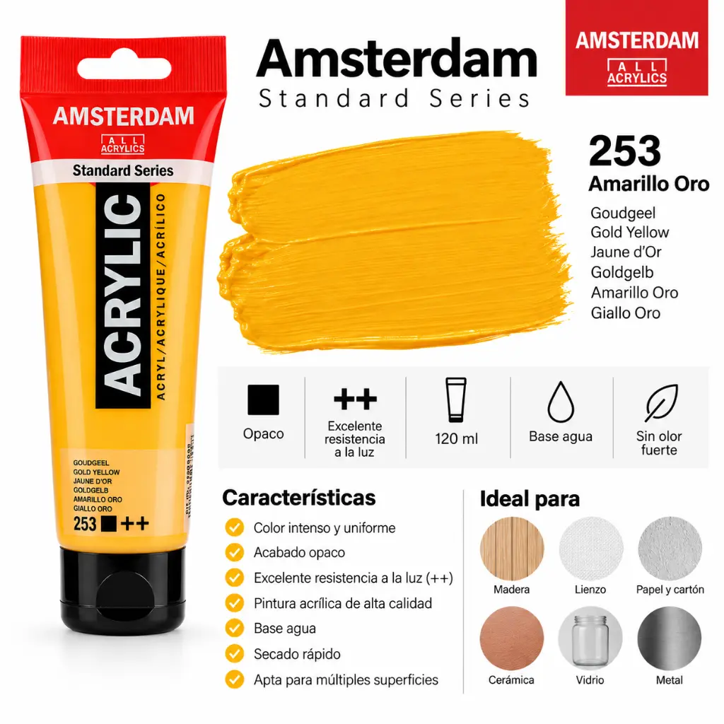 Características Acrílico Amsterdam Standard Series Amarillo Oro 253