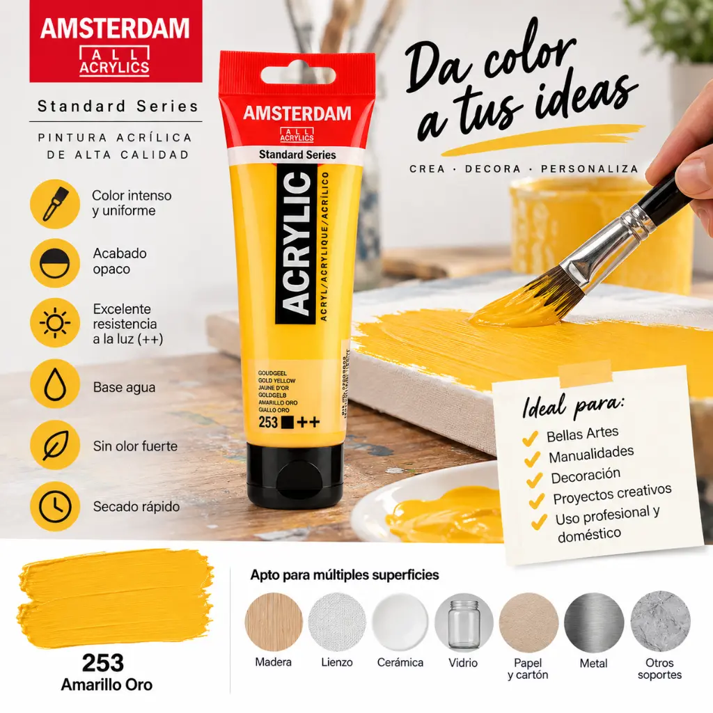 Aplicación Acrílico Amsterdam Standard Series Amarillo Oro 253