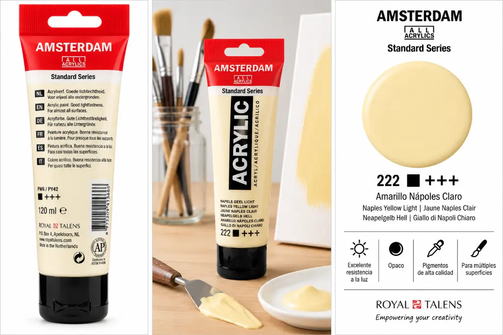Características Acrílico Amsterdam Standard Series Amarillo Nápoles Claro 222