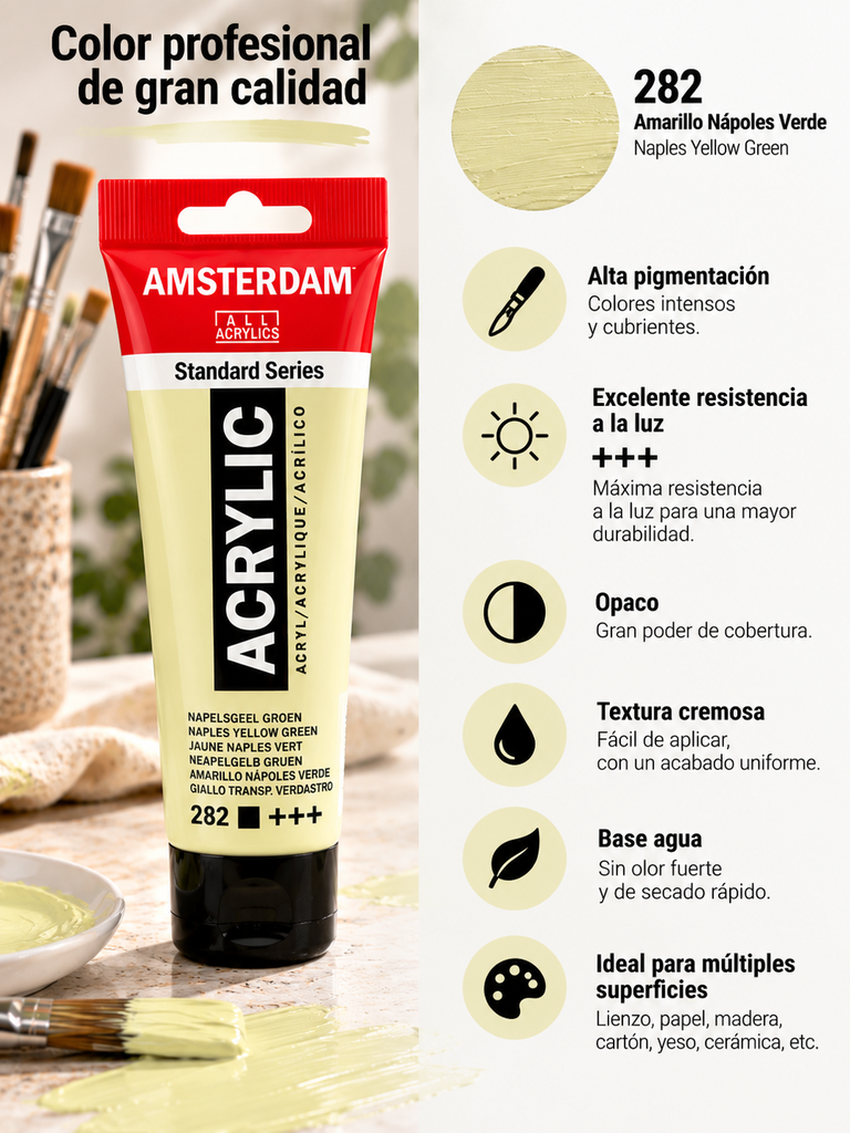 Características Acrílico Amsterdam Standard Series Amarillo Nápoles Verde 282