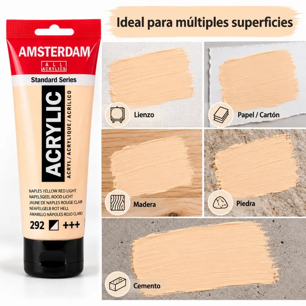 Usos y superficies Acrílico Amsterdam Standard Series Amarillo Nápoles Rojo Claro 292