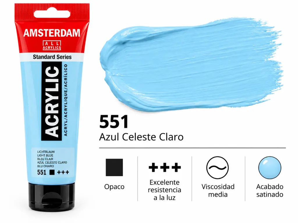 Características Acrílico Amsterdam Standard Series Azul Celeste Claro 551