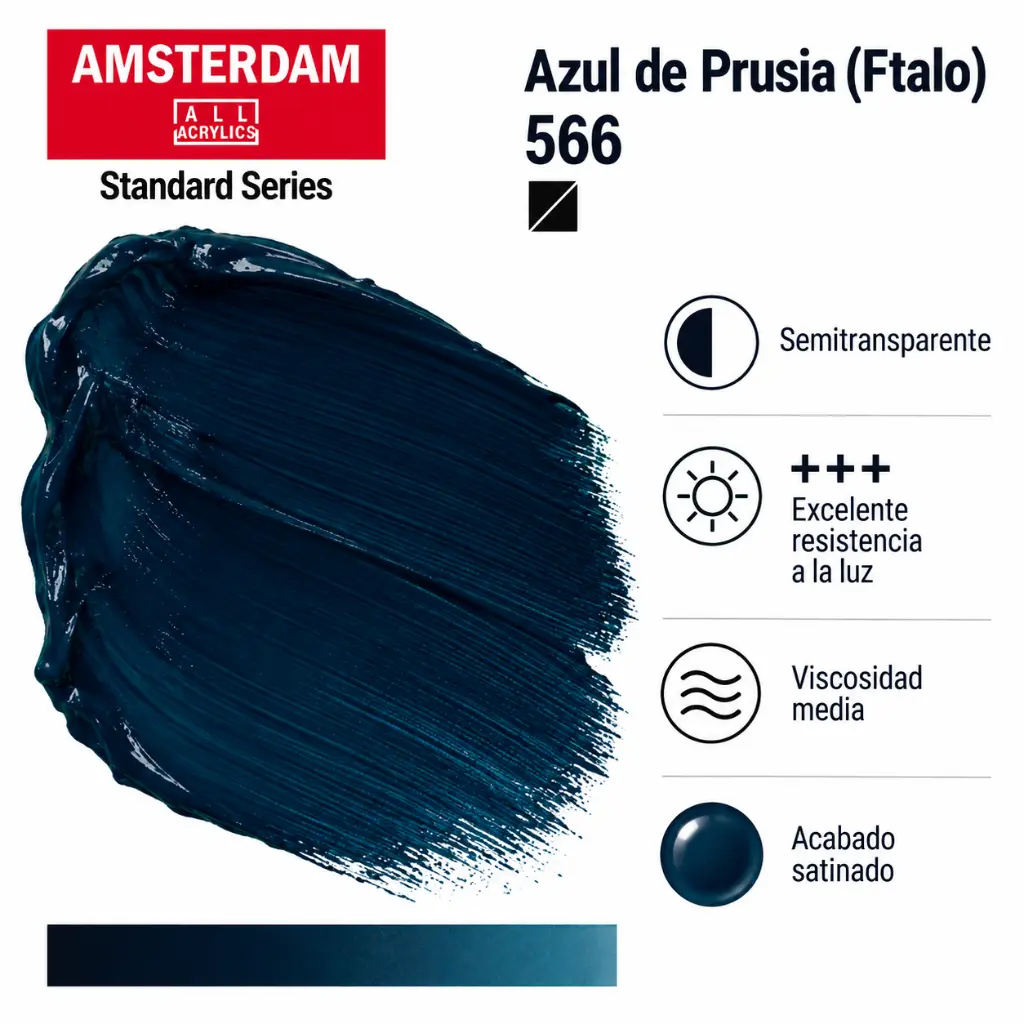Características Acrílico Amsterdam Standard Series Azul de Prusia (Ftalo) 566