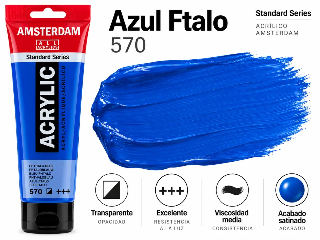 Características Acrílico Amsterdam Standard Series Azul Ftalo 570