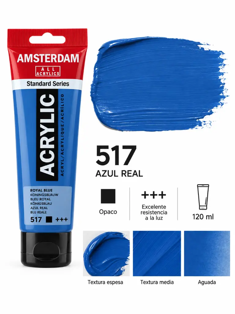 Muestra de color Acrílico Amsterdam Standard Series Azul Real 517