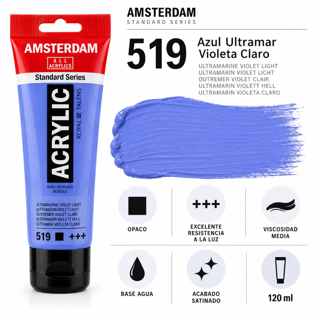 Características Acrílico Amsterdam Standard Series Azul Ultramar Violeta Claro 519