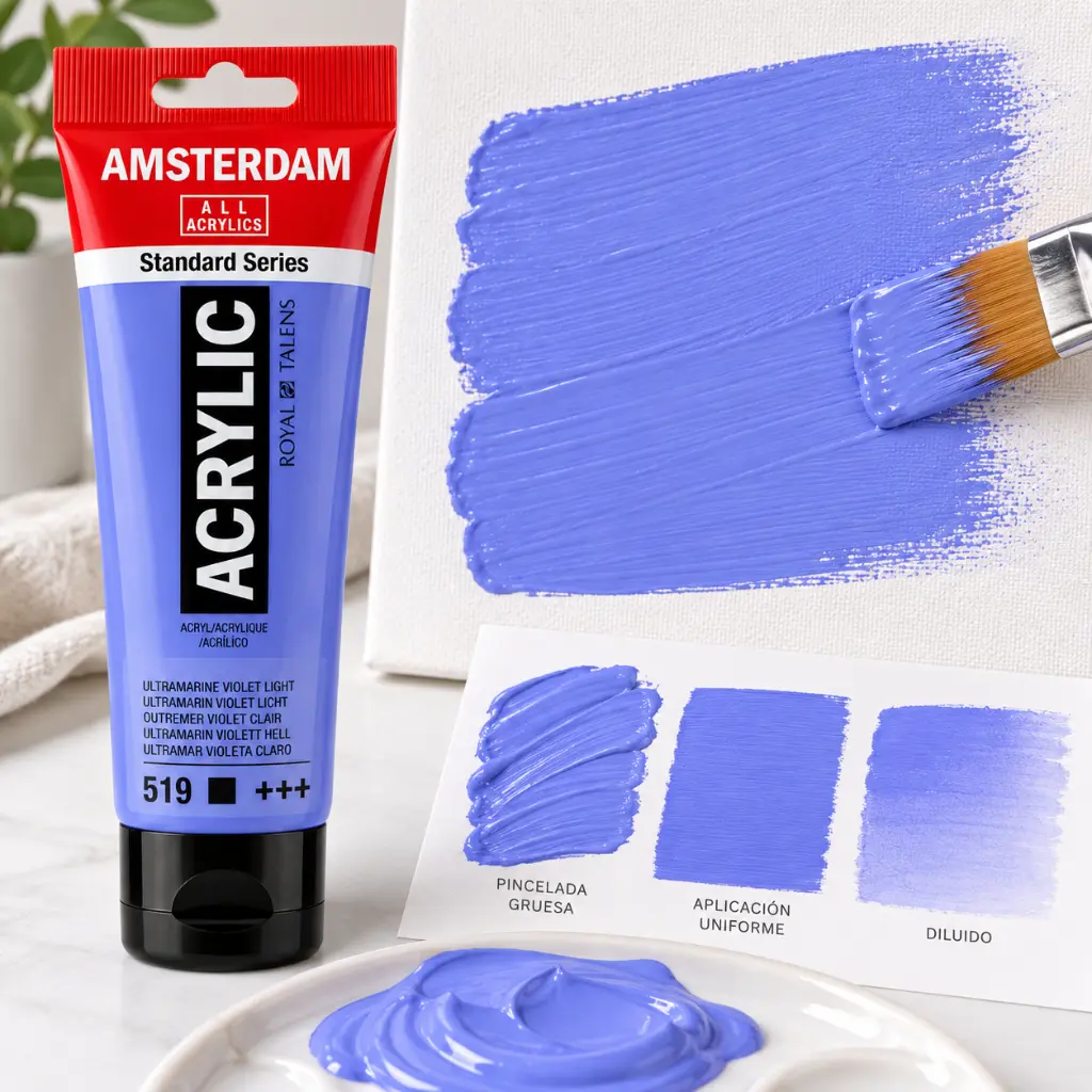Aplicación Acrílico Amsterdam Standard Series Azul Ultramar Violeta Claro 519