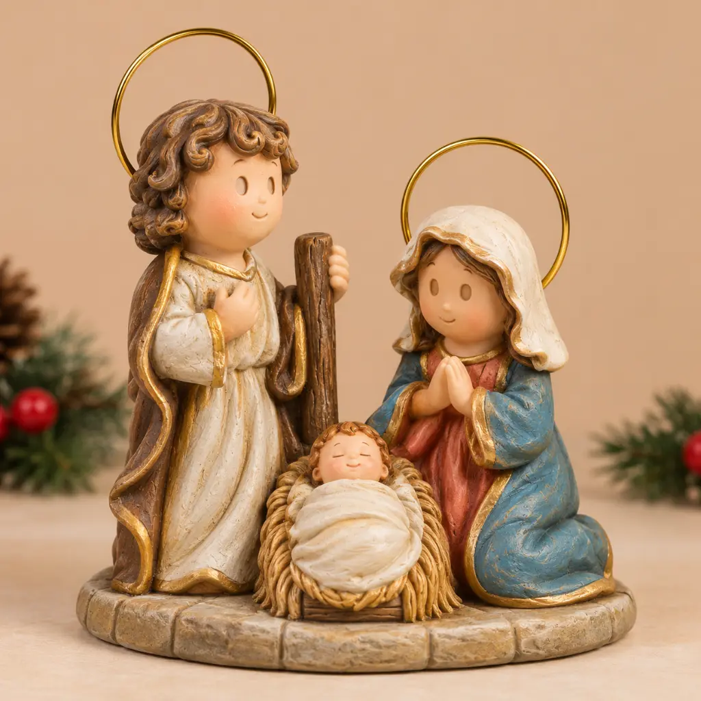 Belén Compacto Infantil de Álamo 13 cm pintado y decorado