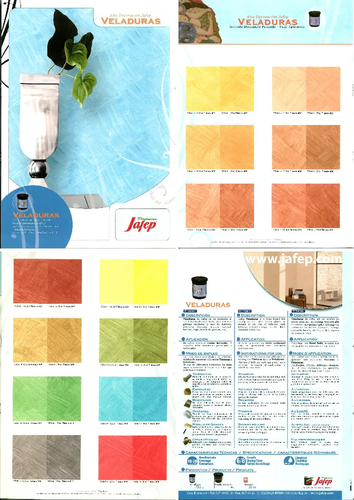 Carta de colores y técnicas Veladuras Jafep