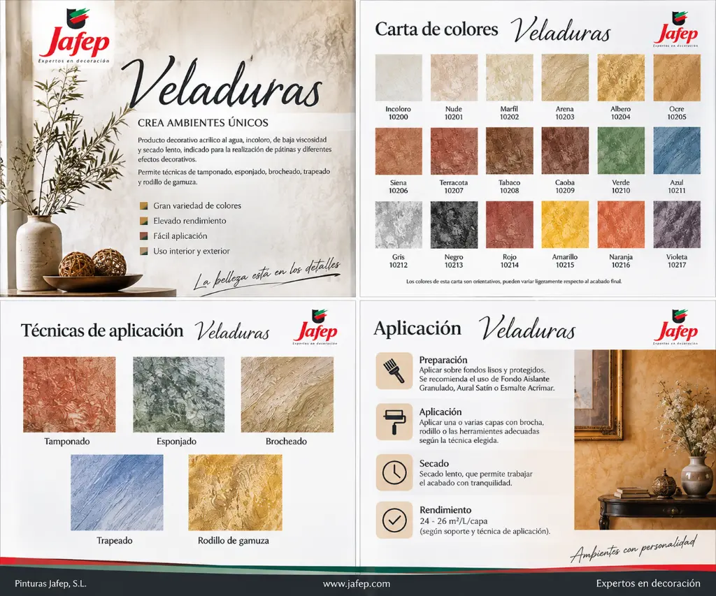 Carta de colores y técnicas decorativas Veladuras Jafep